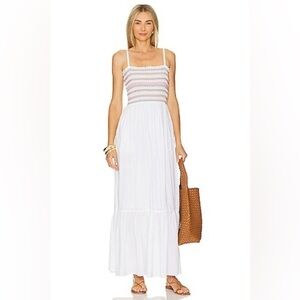 Michael Stars Women’s Large Alejandra Maxi Dress White with Rainbow Smocked Top